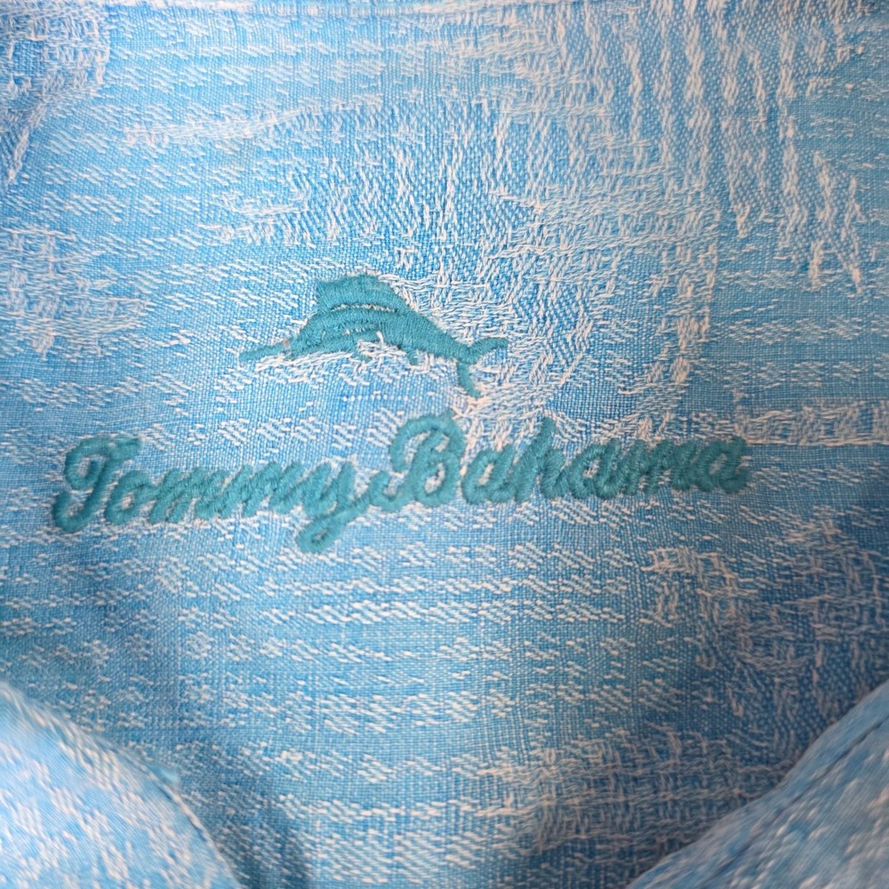 Tommy Bahama Shirt Mens XXL Blue Silk Tropical Logo Button-Up Hawaiian Tropical - Picture 4 of 9